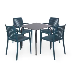 Stół Rodas 70 atracytowy + 4 krzesła PARK niebieski