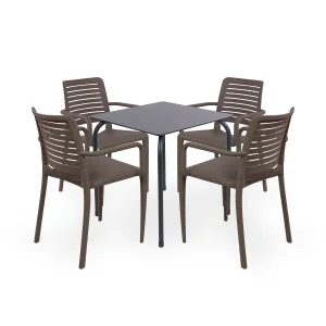 Stół Rodas 70 antracytowy + 4 krzesła PARK brązowy