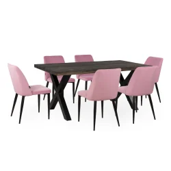 Stół SKARA 180 krzyżowane nogi + 6 krzeseł ZIBI różowy