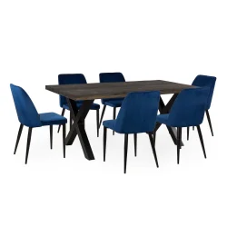 Stół SKARA 180 krzyżowane nogi + 6 krzeseł ZIBI niebieski