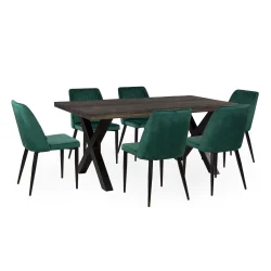 Stół SKARA 180 krzyżowane nogi + 6 krzeseł ZIBI zielony
