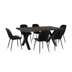 Stół SKARA 180 krzyżowane nogi + 6 krzeseł LEON czarny