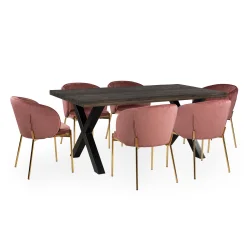 Stół SKARA 180 krzyżowane nogi + 6 krzeseł LUCAS różowy