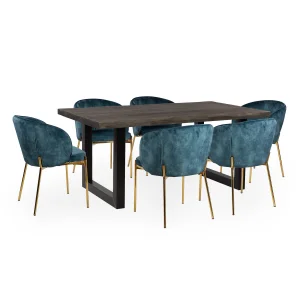 Stół SKARA 180 + 6 krzeseł LUCAS niebieski