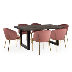 Stół SKARA 180 + 6 krzeseł LUCAS różowy