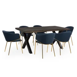 Stół SKARA 180 krzyżowane nogi + 6 krzeseł MAXIMUS niebieski