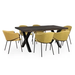 Stół SKARA 180 krzyżowane nogi + 6 krzeseł MAXIMUS żółty