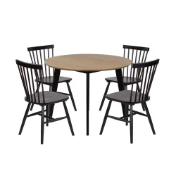 Stół RUBBO dębowy + 4 krzesła RAINO czarny
