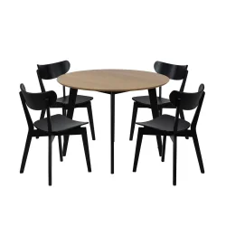 Stół RUBBO dębowy + 4 krzesła RUBBO czarny