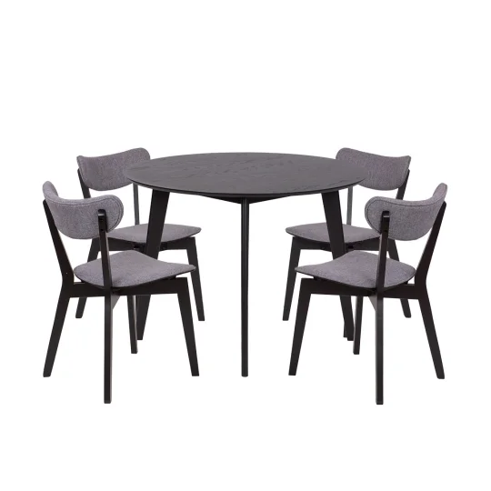 Stół RUBBO czarny + 4 krzesła RUBBO szary
