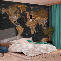 Fototapeta - Czarno-brązowa stylowa mapa świata z flagami