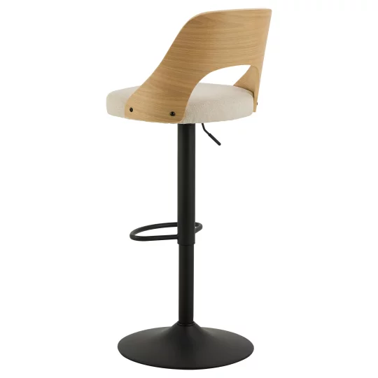 Obrotowy hoker tapicerowany MADI beżowy/drewniany - Zdjęcie 2