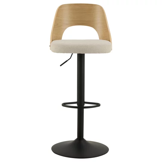 Obrotowy hoker tapicerowany MADI beżowy/drewniany - Zdjęcie 3