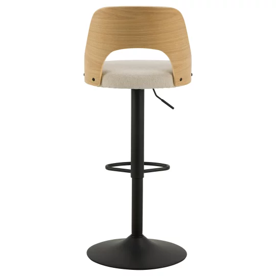 Obrotowy hoker tapicerowany MADI beżowy/drewniany - Zdjęcie 5