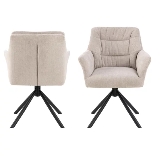 Krzesło tapicerowane z podłokietnikami ASTON beżowe - Zdjęcie 2