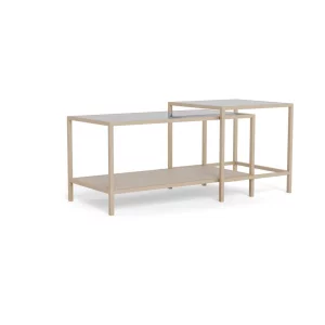 Podwójny stolik kawowy ZAKARIA 90x50 beżowy/szklany