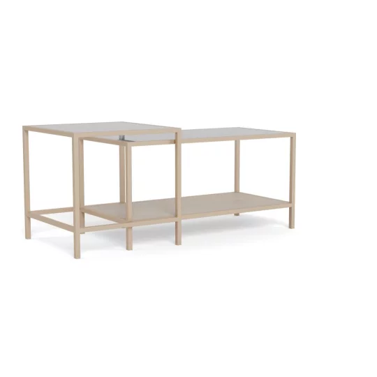 Podwójny stolik kawowy ZAKARIA 90x50 beżowy/szklany - Zdjęcie 3