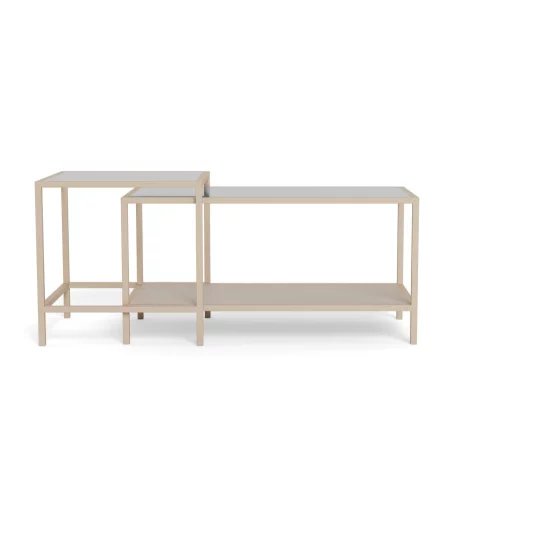 Podwójny stolik kawowy ZAKARIA 90x50 beżowy/szklany - Zdjęcie 4