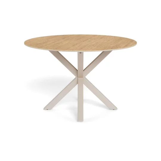Stół okrągły RITA fi 119 beżowy/drewniany - Zdjęcie 2
