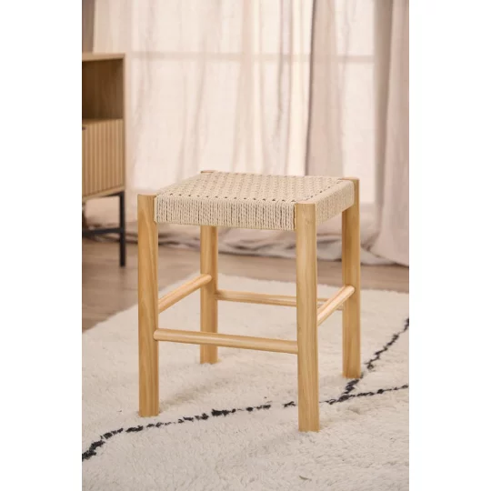 Taboret z plecionką SUEZ drewniany/beżowy - Zdjęcie 6