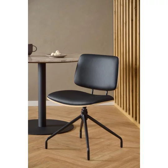 Krzesło obrotowe z ekoskóry GARDA czarne/drewniane - Zdjęcie 6