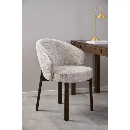 Krzesło tapicerowane DINO beżowe - ciemne drewniane nogi - Zdjęcie 9