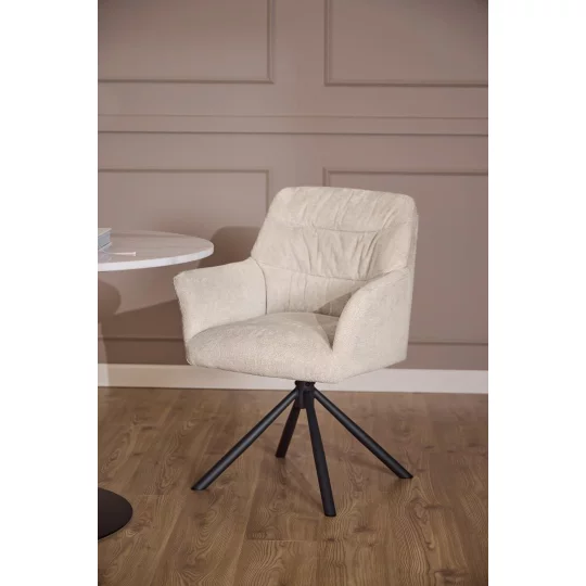 Krzesło tapicerowane z podłokietnikami ASTON beżowe - Zdjęcie 6