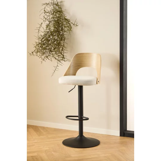 Obrotowy hoker tapicerowany MADI beżowy/drewniany - Zdjęcie 10