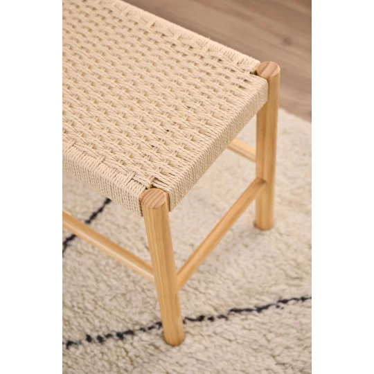 Ławka wewnętrzna z plecionką SUEZ 80x35 drewniana/beżowa - Zdjęcie 9