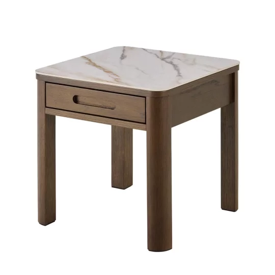 Stolik boczny MONS drewniany/marmur