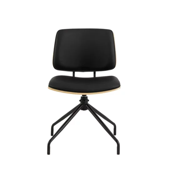 Krzesło obrotowe z ekoskóry GARDA czarne/drewniane - Zdjęcie 2