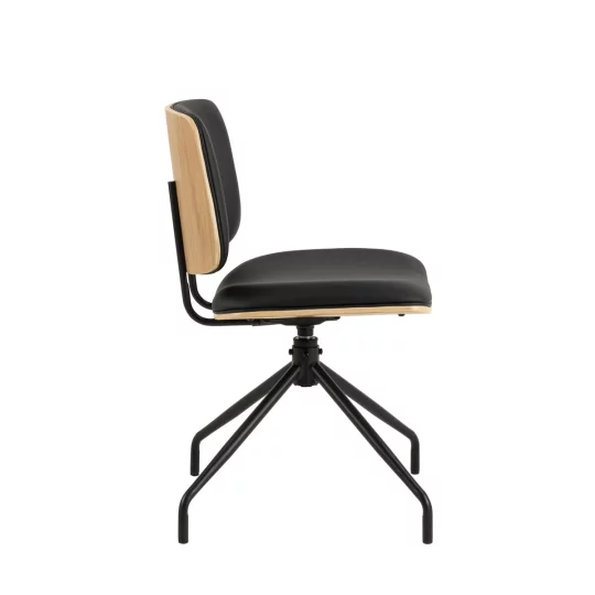 Krzesło obrotowe z ekoskóry GARDA czarne/drewniane - Zdjęcie 4