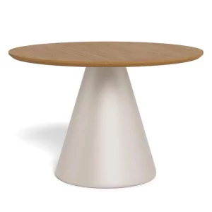 Stolik kawowy okrągły RENO fi 65 okleina dębowa/beżowy