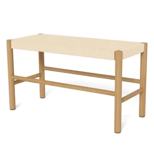 Ławka wewnętrzna z plecionką SUEZ 80x35 drewniana/beżowa