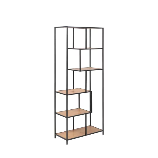 Regał ZAKARIA 77x185 drewniany/czarny