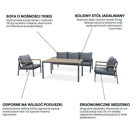Zestaw EDISON DINING DARK GREY - Zdjęcie 2