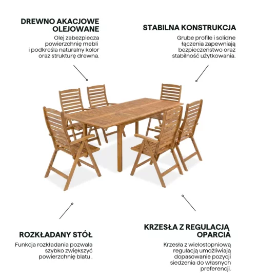 Zestaw AKADIA DINING 210/6 ACACIA WOOD - Zdjęcie 6