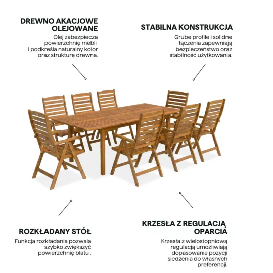 Zestaw AKADIA DINING 210/8 ACACIA WOOD - Zdjęcie 6