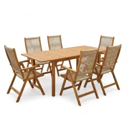 Zestaw AKADIA ROPE DINING 210/6 ACACIA WOOD