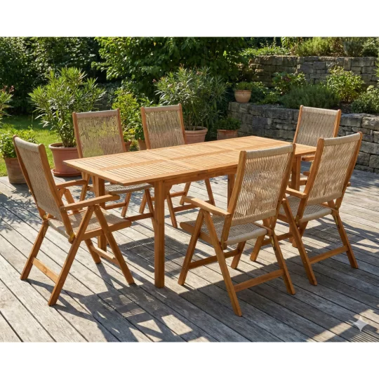 Zestaw AKADIA ROPE DINING 210/6 ACACIA WOOD - Zdjęcie 2