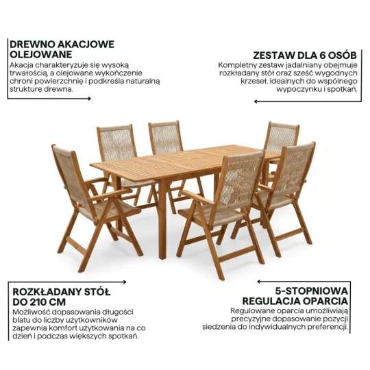 Zestaw AKADIA ROPE DINING 210/6 ACACIA WOOD - Zdjęcie 4