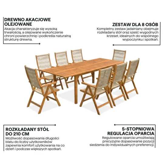 Zestaw AKADIA ROPE DINING 210/8 ACACIA WOOD - Zdjęcie 4