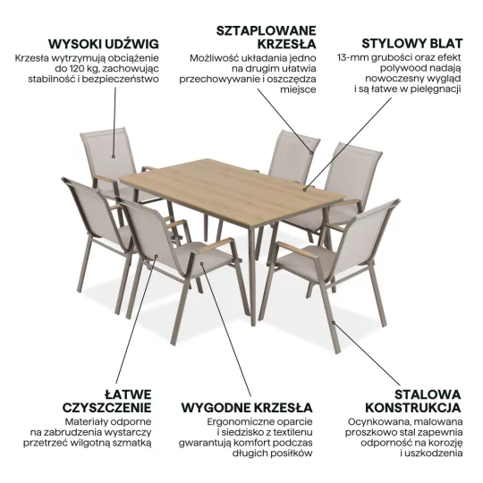 Zestaw NOVA DINING 6+1 TAUPE - Zdjęcie 9