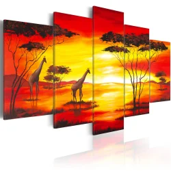 Obraz - Żyrafy na tle zachodzącego słońca