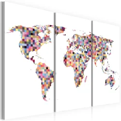 Obraz - Mapa świata - piksele - tryptyk