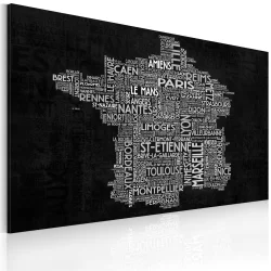 Obraz - Text map of France on the black background
