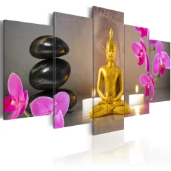 Obraz - Złoty Budda i orichidee