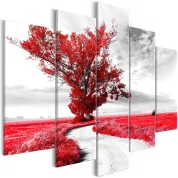 Obraz - Samotne Drzewo (5-częsciowy) czerwony