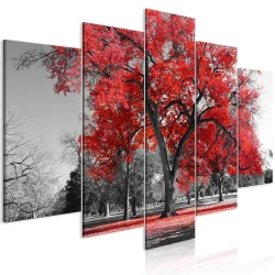 Obraz - Jesień w parku (5-częściowy) szeroki czerwony