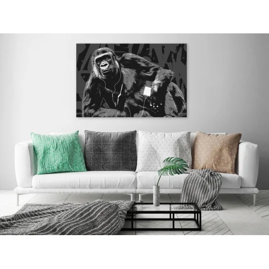 Obraz - Popartowa małpa (1-częściowy) wąski szary - Zdjęcie 2